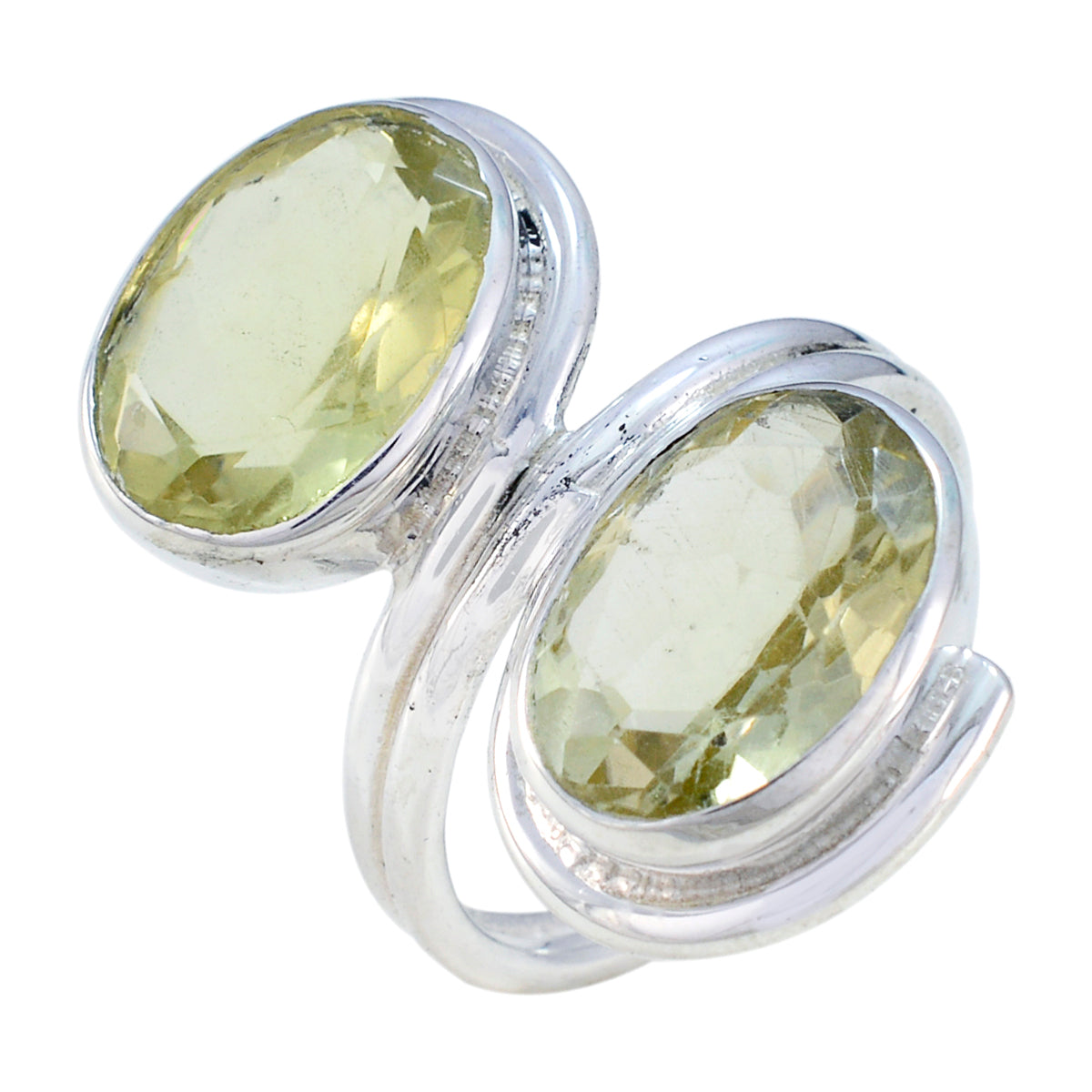 Lemon Quartz Toi et Moi German 92.5 Silver Yellow Gemstones Versatile Trendy Ring Jewellery Image principale du produit