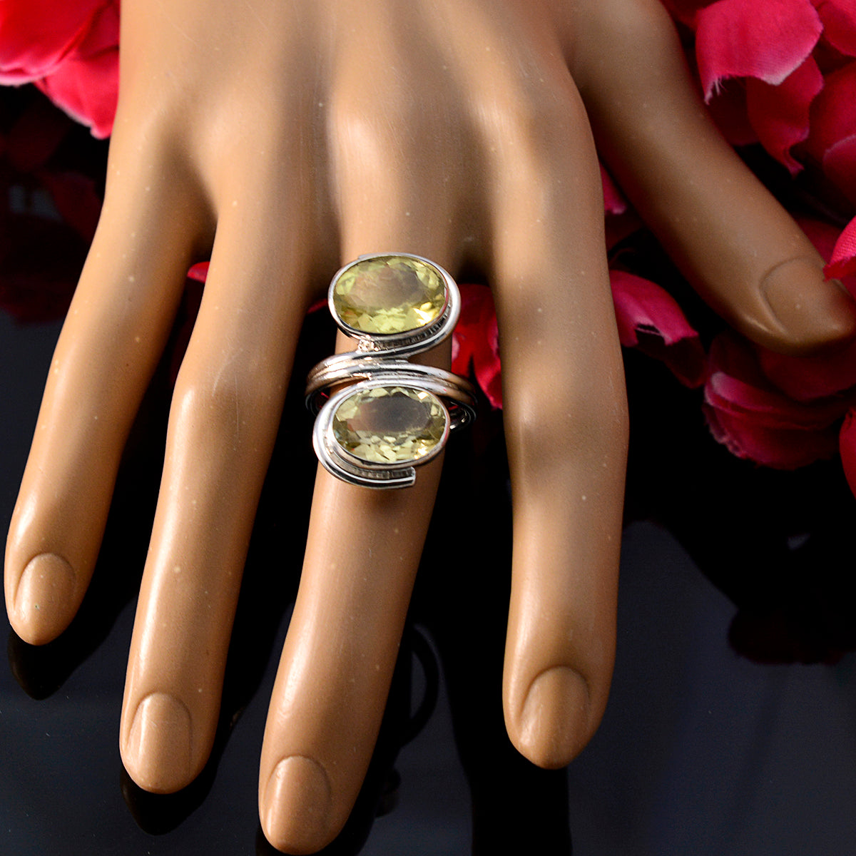 Lemon Quartz Toi et Moi German 92.5 Silver Yellow Gemstones Versatile Trendy Ring Jewellery
