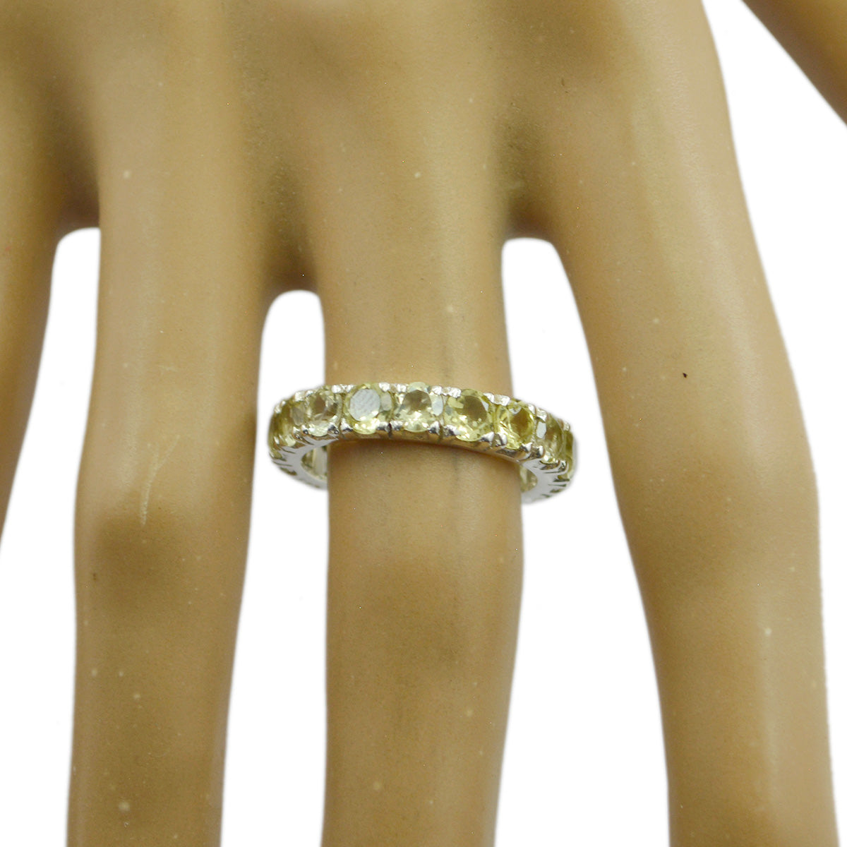 Lemon Quartz multiple American 925 Sterling Silver Yellow Gems Delicate Eternity Band Jewellery