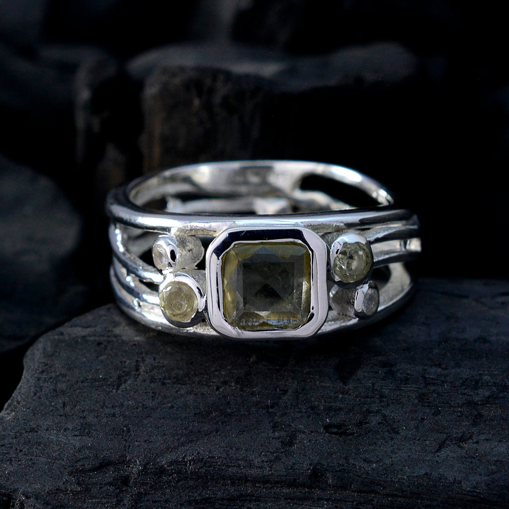 Lemon Quartz Penta Indian Sterling Silver Yellow Gemstones Minimal Cultural Ring Jewellery