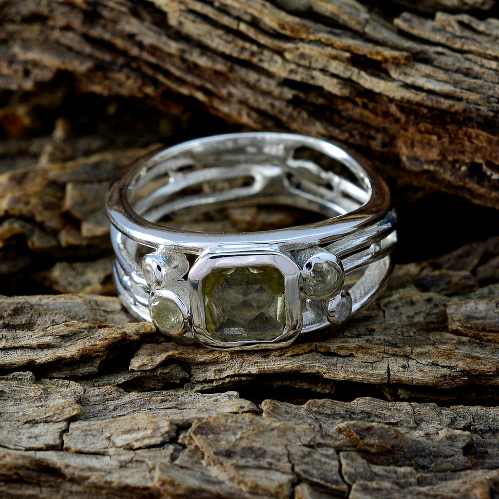 Lemon Quartz Penta Indian Sterling Silver Yellow Gemstones Minimal Cultural Ring Jewellery