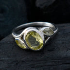 Lemon Quartz Trilogy African Silver Yellow Gemstone Slim Romantic Ring Jewelry