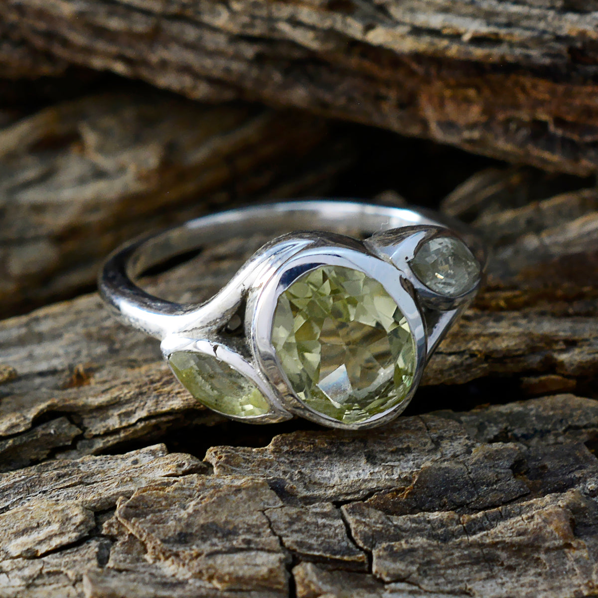 Lemon Quartz Trilogy African Silver Yellow Gemstone Slim Romantic Ring Jewelry