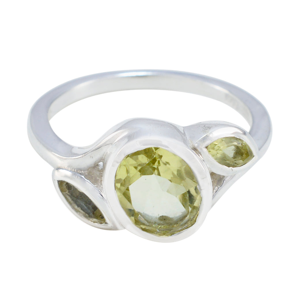Lemon Quartz Trilogy African Silver Yellow Gemstone Slim Romantic Ring Jewelry