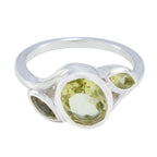 Lemon Quartz Trilogy African Silver Yellow Gemstone Slim Romantic Ring Jewelry