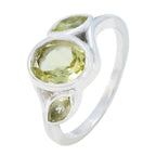 Lemon Quartz Trilogy African Silver Yellow Gemstone Slim Romantic Ring Jewelry