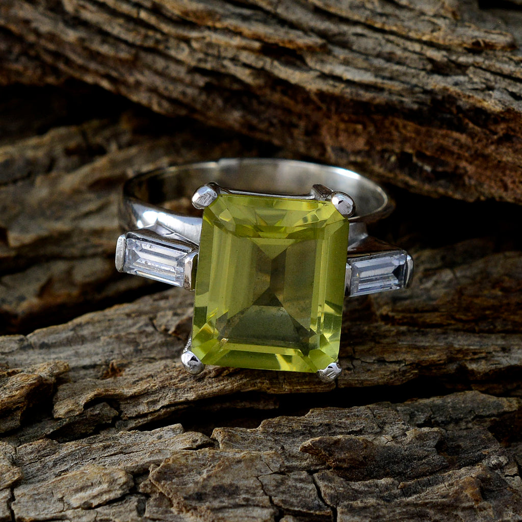 Lemon Quartz Trilogy German 92.5 Silver Yellow Gemstones Classic Glamorous Ring Jewellery