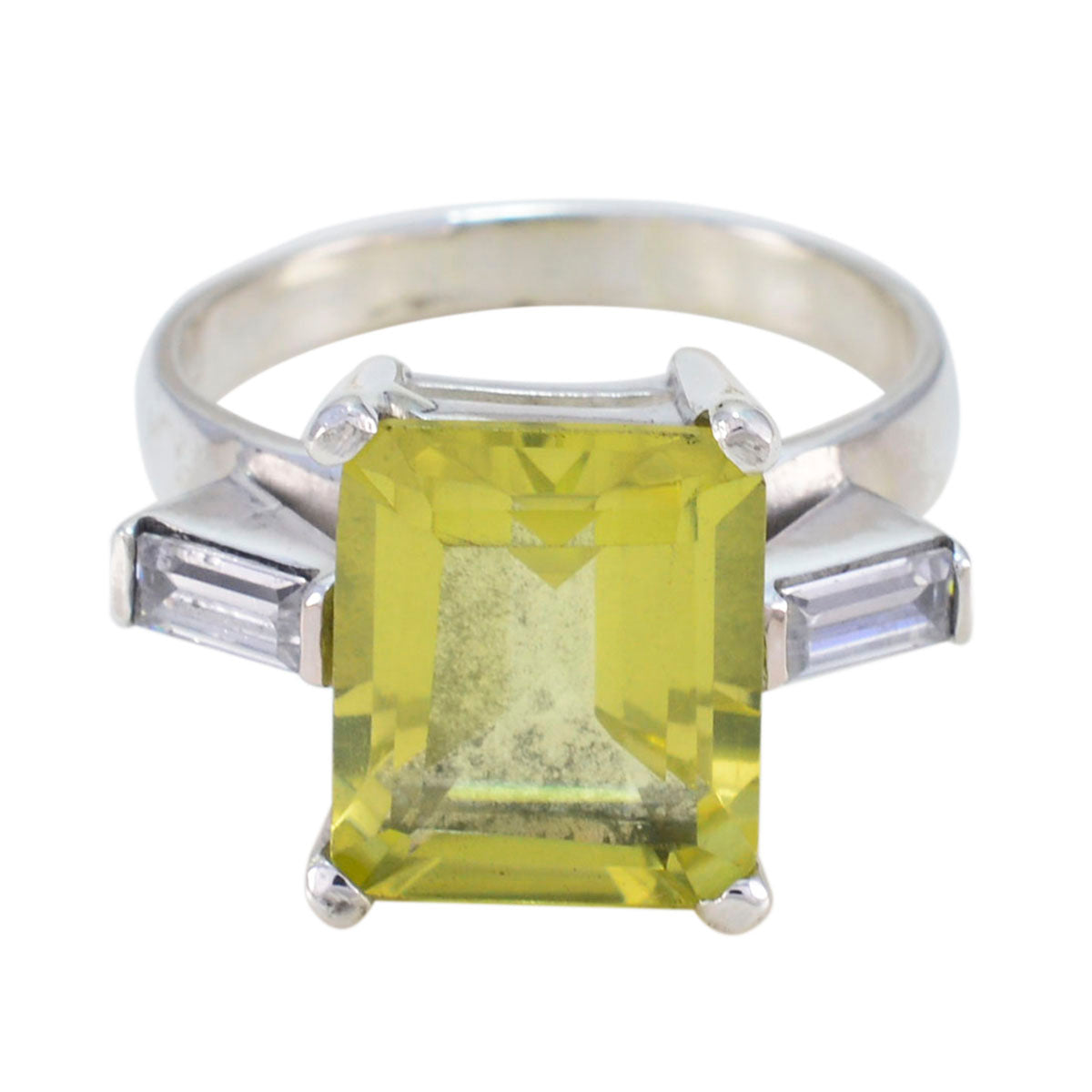 Lemon Quartz Trilogy German 92.5 Silver Yellow Gemstones Classic Glamorous Ring Jewellery