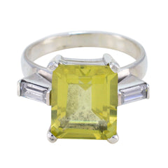 Lemon Quartz Trilogy German 92.5 Silver Yellow Gemstones Classic Glamorous Ring Jewellery