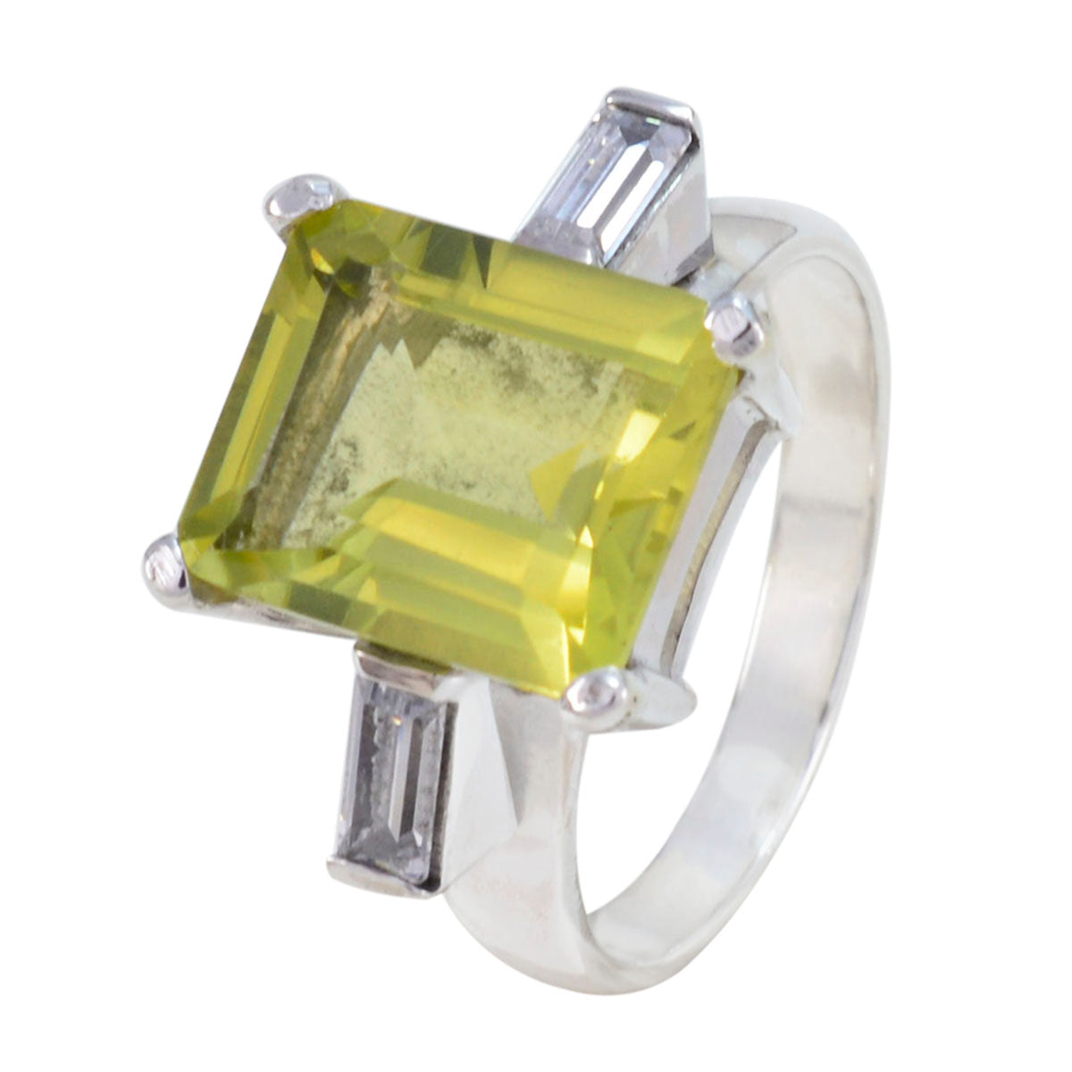 Lemon Quartz Trilogy German 92.5 Silver Yellow Gemstones Classic Glamorous Ring Jewellery