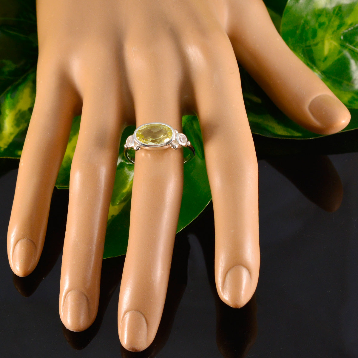 Lemon Quartz Trilogy Japanese 92.5 Silver Yellow Gemstone Whisper thin Boho Ring Jewelry