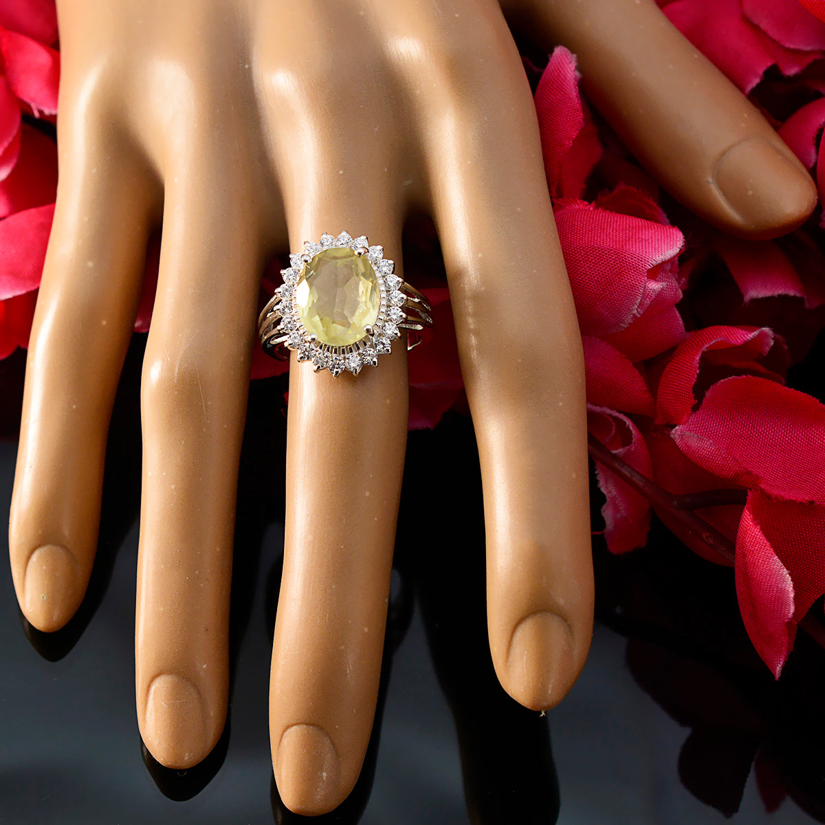 Lemon Quartz Halo African Silver Yellow Gemstone Classic Signet Ring Jewellery