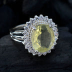 Lemon Quartz Halo African Silver Yellow Gemstone Classic Signet Ring Jewellery
