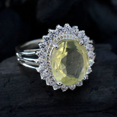 Lemon Quartz Halo African Silver Yellow Gemstone Classic Signet Ring Jewellery