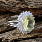 Lemon Quartz Halo African Silver Yellow Gemstone Classic Signet Ring Jewellery