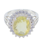 Lemon Quartz Halo African Silver Yellow Gemstone Classic Signet Ring Jewellery