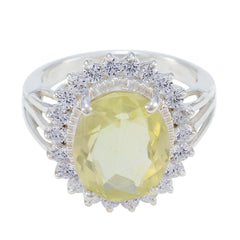 Lemon Quartz Halo African Silver Yellow Gemstone Classic Signet Ring Jewellery
