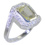 Lemon Quartz Halo Russian 925 Silver Yellow Gemstone Eye catching Abstract Ring Jewellery
