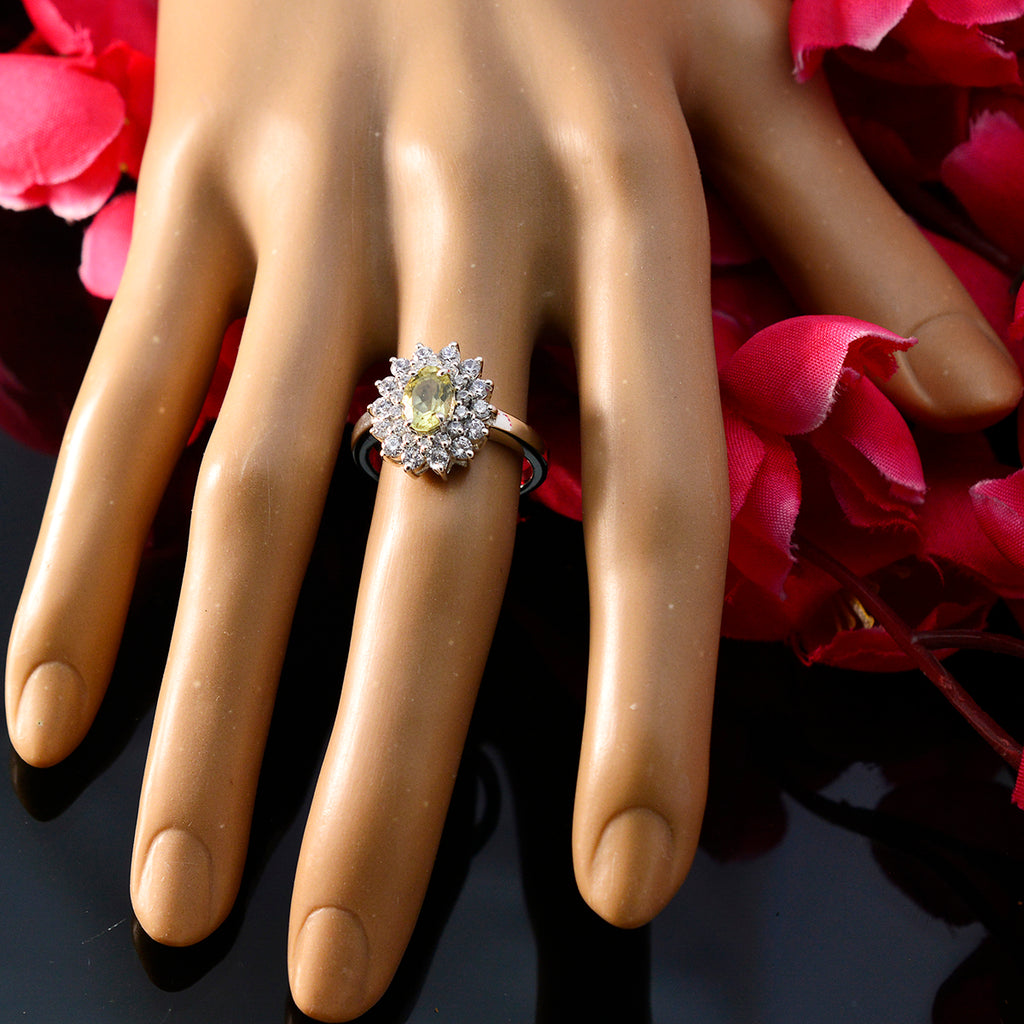 Lemon Quartz Halo French Sterling Silver Yellow Gems Tiny Trendy Ring Jewelry