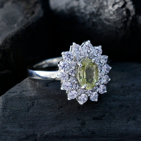 Lemon Quartz Halo French Sterling Silver Yellow Gems Tiny Trendy Ring Jewelry