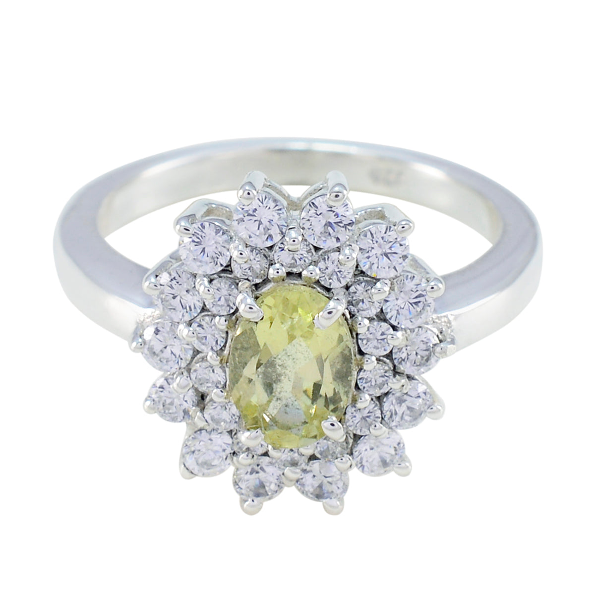 Lemon Quartz Halo French Sterling Silver Yellow Gems Tiny Trendy Ring Jewelry