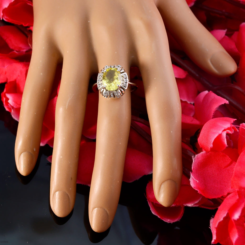 Lemon Quartz Halo Russian Silver Yellow Gemstones Slim Fairytale Ring Jewelry