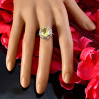 Lemon Quartz Halo Russian Silver Yellow Gemstones Slim Fairytale Ring Jewelry