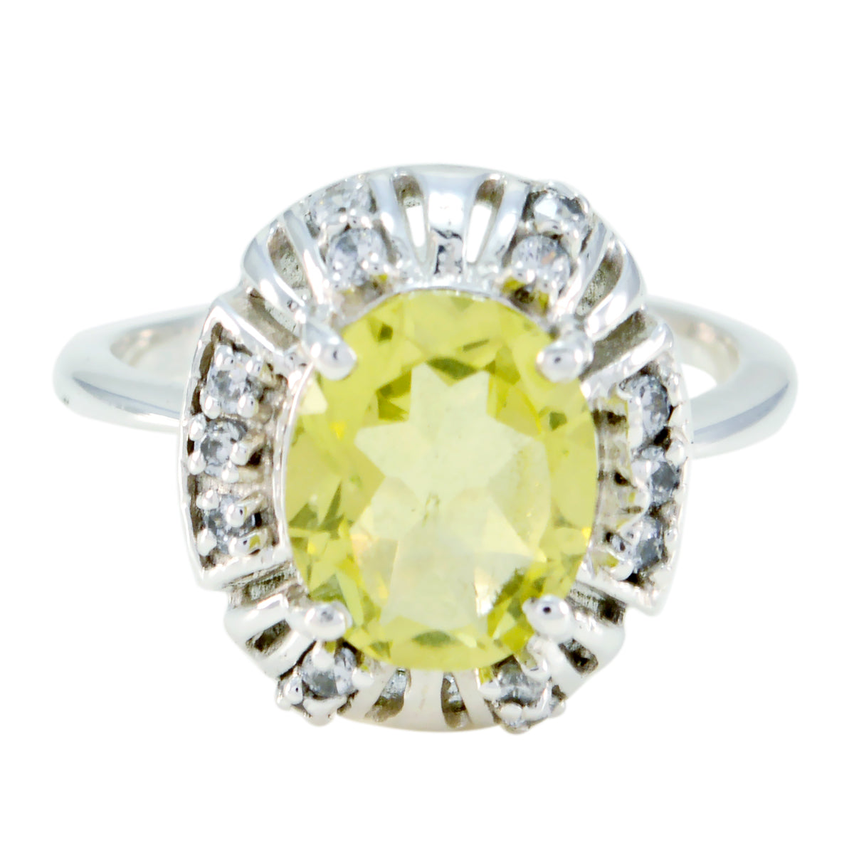 Lemon Quartz Halo Russian Silver Yellow Gemstones Slim Fairytale Ring Jewelry