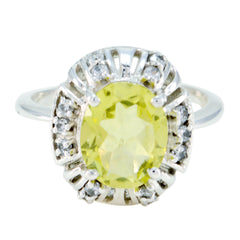 Lemon Quartz Halo Russian Silver Yellow Gemstones Slim Fairytale Ring Jewelry