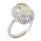 Lemon Quartz Halo Russian Silver Yellow Gemstones Slim Fairytale Ring Jewelry