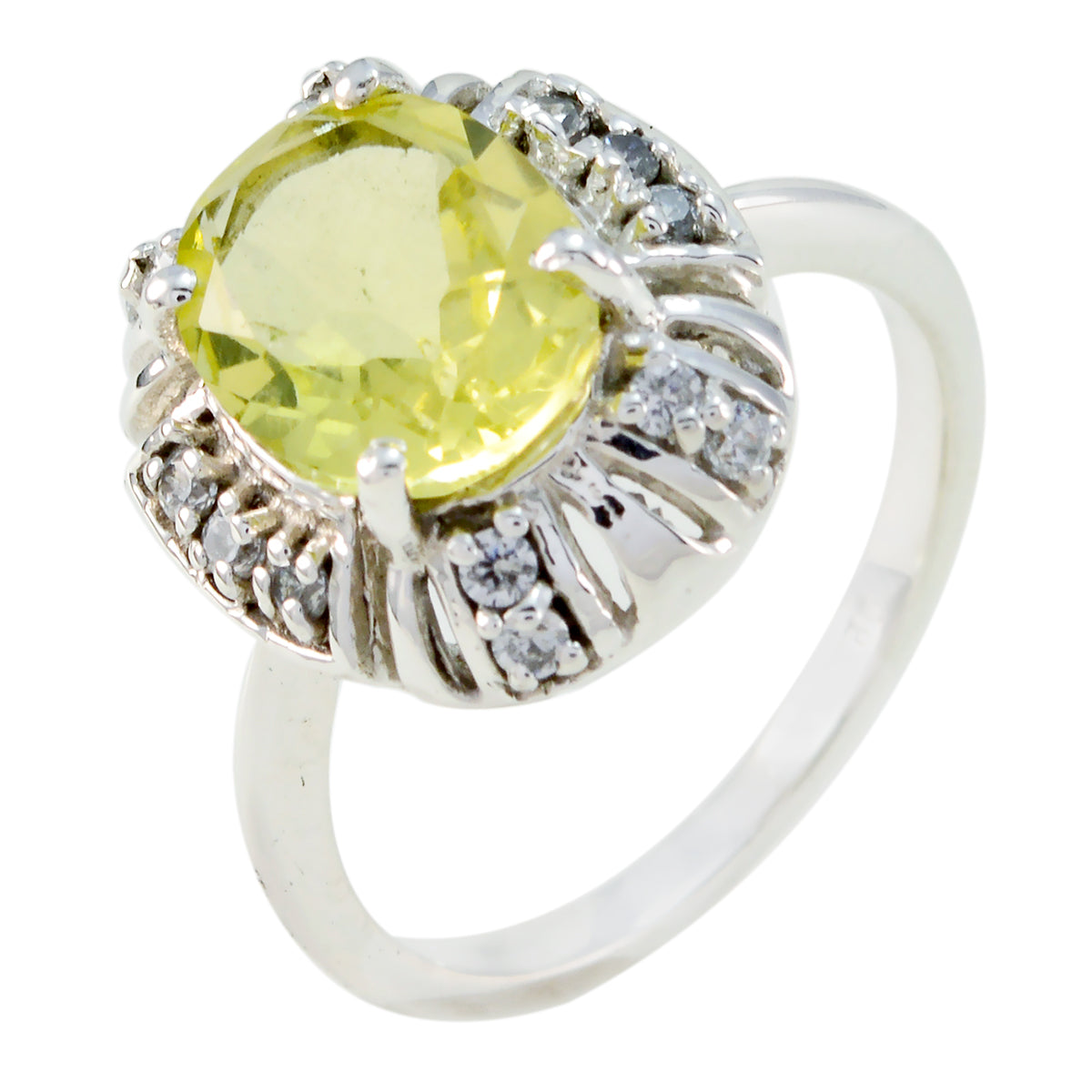 Lemon Quartz Halo Russian Silver Yellow Gemstones Slim Fairytale Ring Jewelry