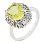 Lemon Quartz Halo Russian Silver Yellow Gemstones Slim Fairytale Ring Jewelry