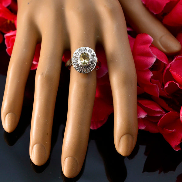 Lemon Quartz Halo Egyptian Sterling Silver Yellow Gems Tiny Glamorous Ring Jewelry