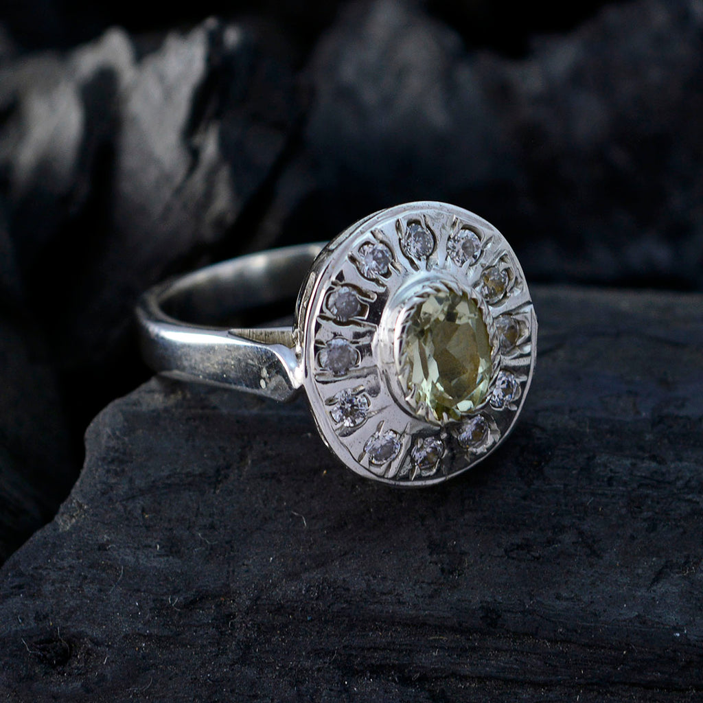 Lemon Quartz Halo Egyptian Sterling Silver Yellow Gems Tiny Glamorous Ring Jewelry