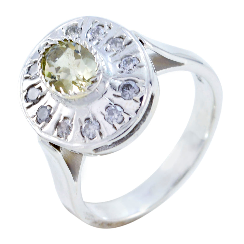 Lemon Quartz Halo Egyptian Sterling Silver Yellow Gems Tiny Glamorous Ring Jewelry