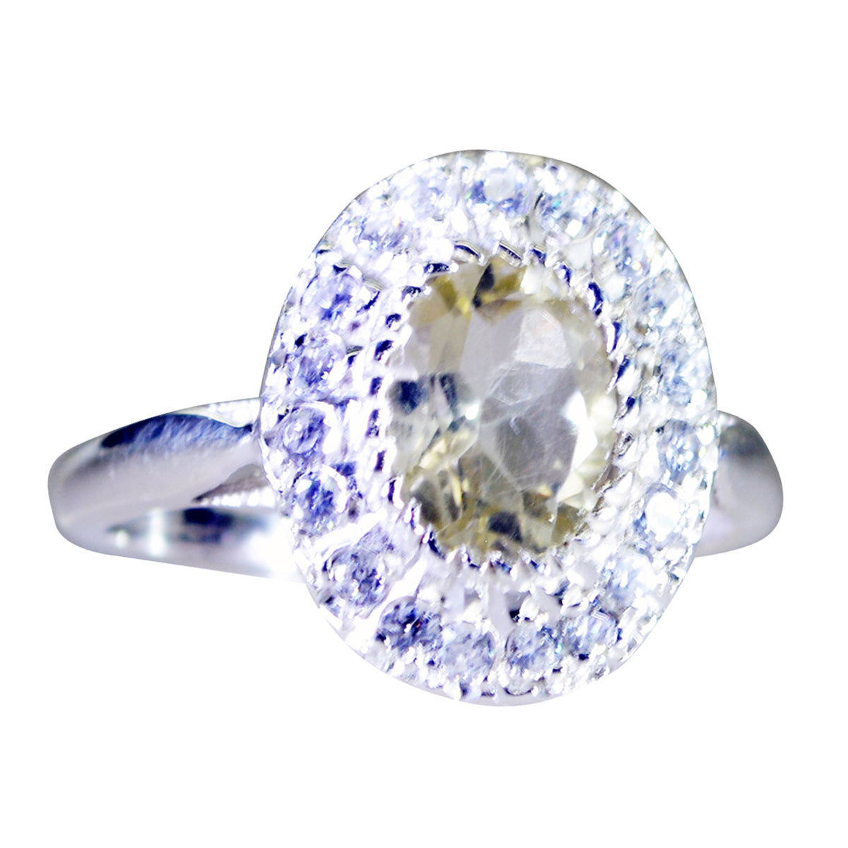 Lemon Quartz Halo Egyptian Sterling Silver Yellow Gems Tiny Glamorous Ring Jewelry