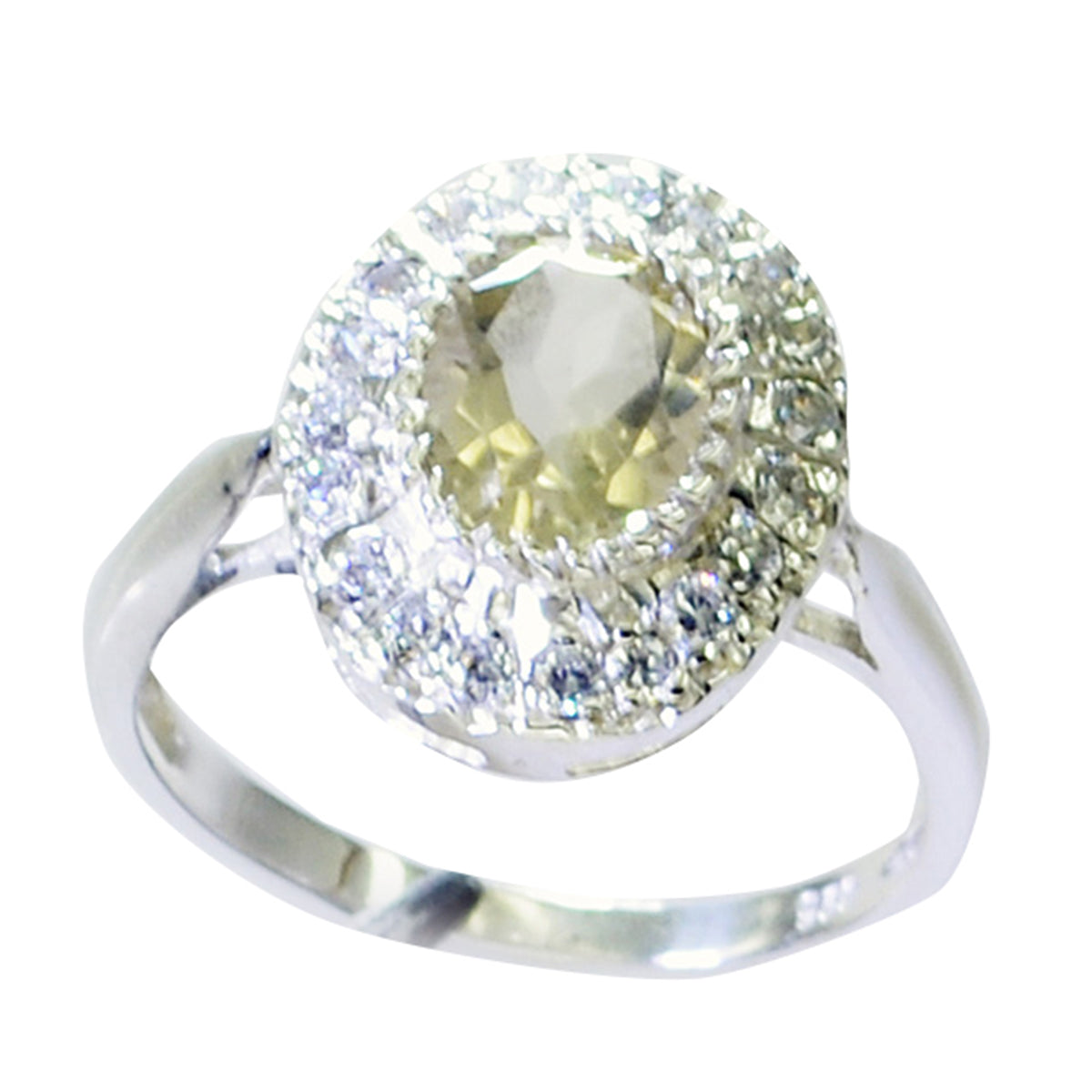 Lemon Quartz Halo Egyptian Sterling Silver Yellow Gems Tiny Glamorous Ring Jewelry