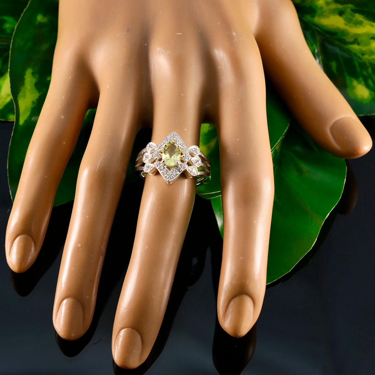 Lemon Quartz Halo Russian Sterling Silver Yellow Gemstones Tiny Love Ring Jewellery