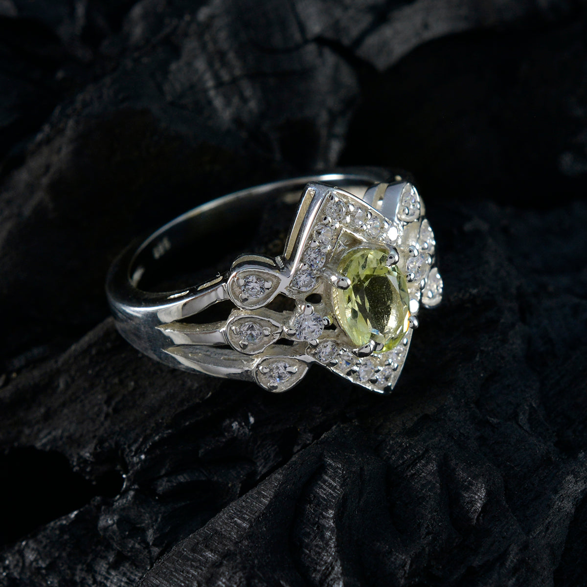 Lemon Quartz Halo Russian Sterling Silver Yellow Gemstones Tiny Love Ring Jewellery