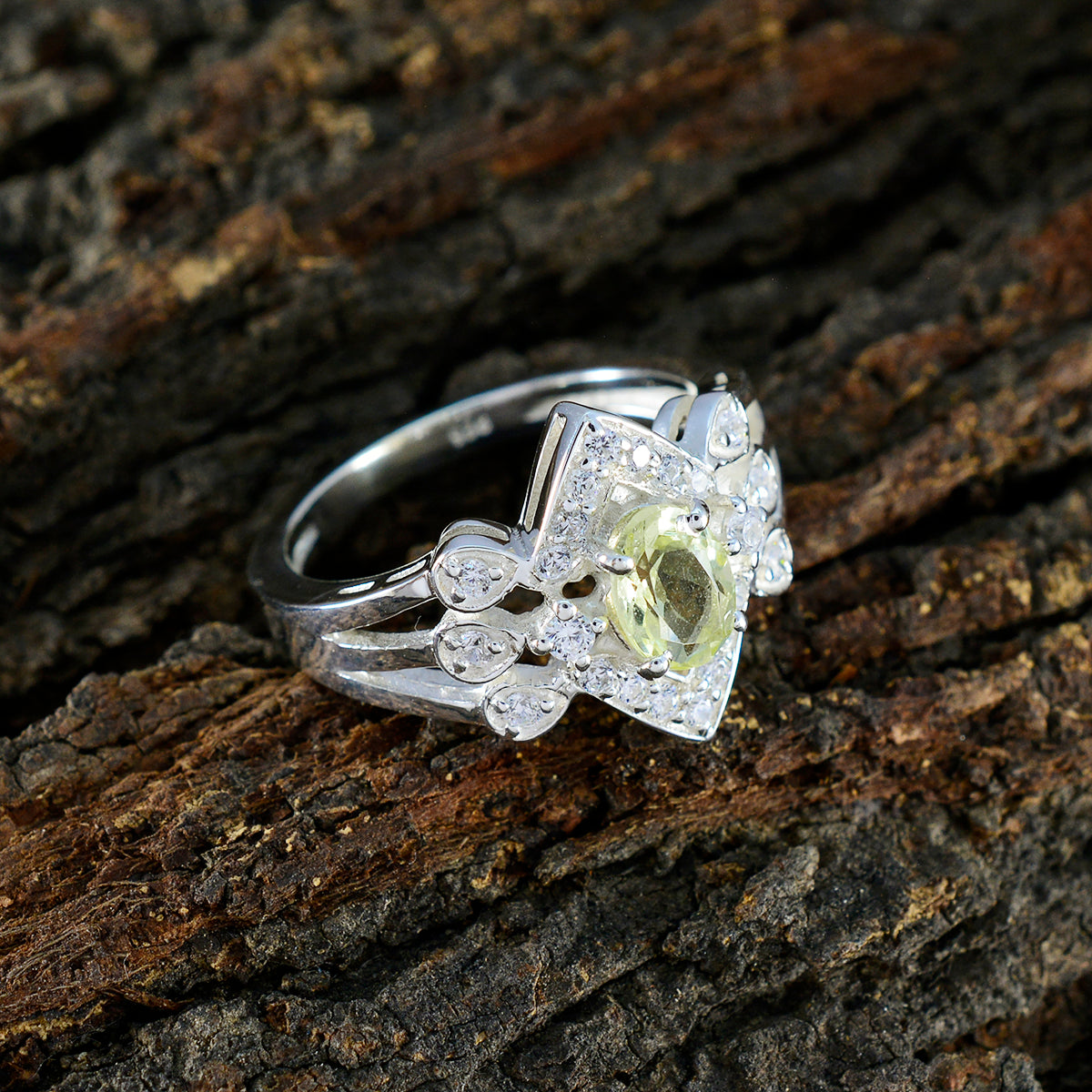 Lemon Quartz Halo Russian Sterling Silver Yellow Gemstones Tiny Love Ring Jewellery