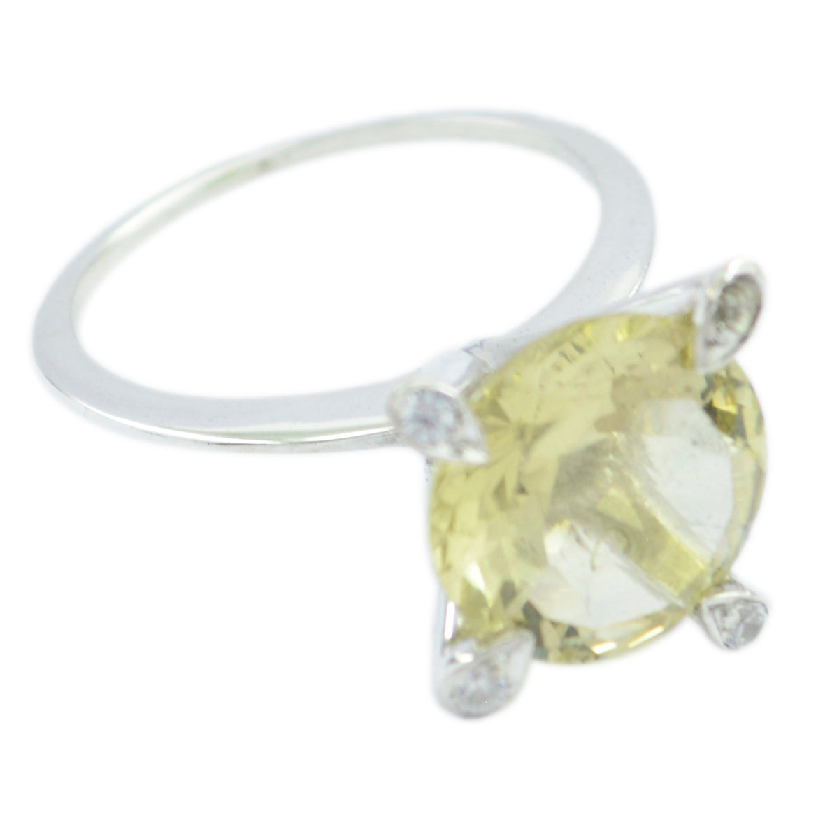 Lemon Quartz Halo African Silver Yellow Gemstone Slim Contemporary Ring Jewelry