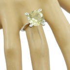 Lemon Quartz Halo African Silver Yellow Gemstone Slim Contemporary Ring Jewelry