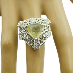 Lemon Quartz Halo Egyptian 925 Silver Yellow Gemstone Statement Filigree Ring Jewelry