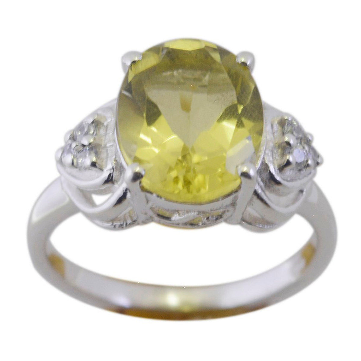 Lemon Quartz Halo African Silver Yellow Gems Classic Romantic Ring Jewellery Image principale du produit
