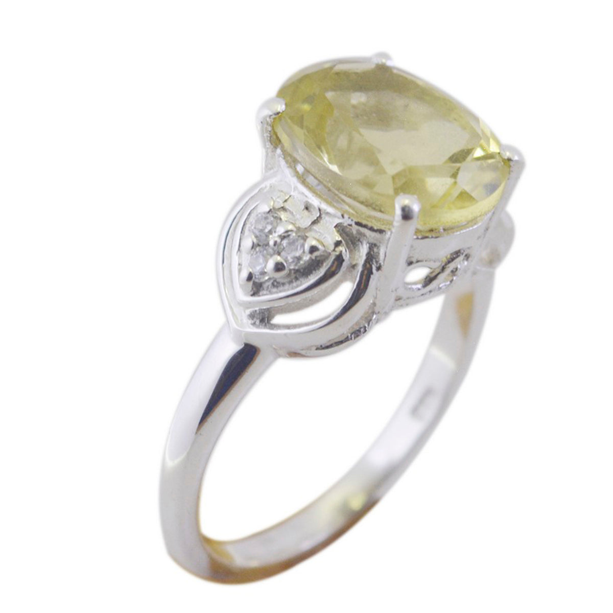 Bague romantique classique en argent et pierres précieuses jaunes africaines avec halo de quartz citron Image secondaire du produit