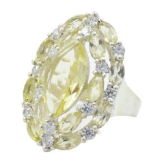 Lemon Quartz multiple African Silver Yellow Gems Essential  Abstract Ring Jewelry