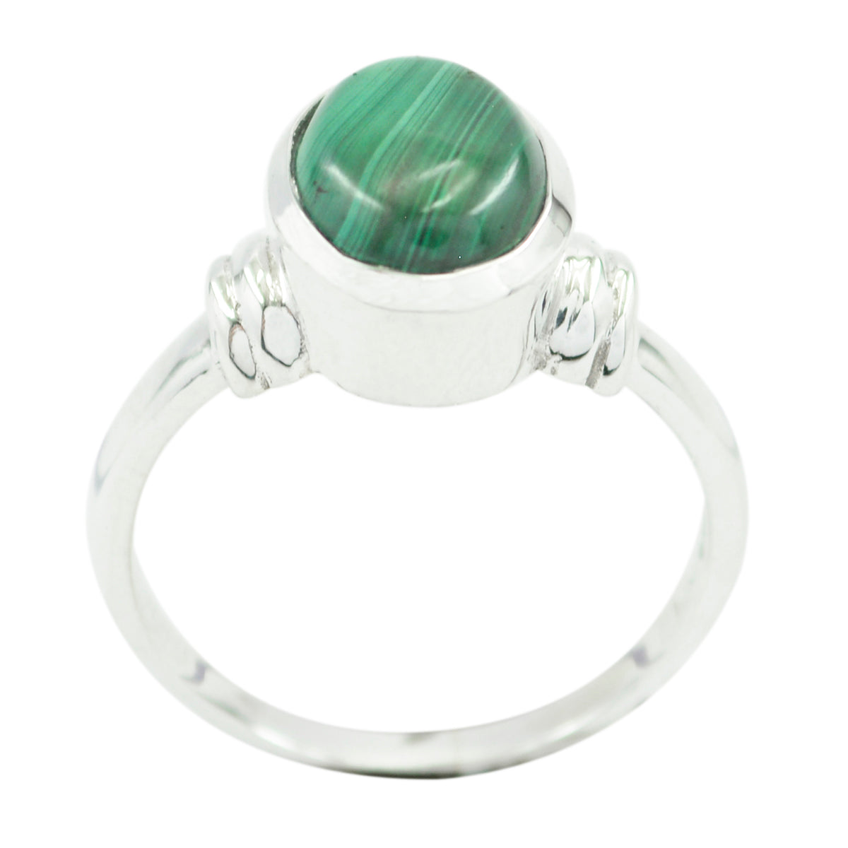 Malachite Solitaire Russian 925 Sterling Silver Green Gemstone Classic  Feminine Ring Jewelry メイン画像
