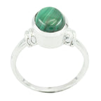Malachite Solitaire Russian 925 Sterling Silver Green Gemstone Classic  Feminine Ring Jewelry