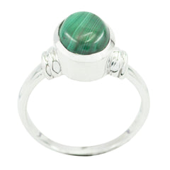 Malachite Solitaire Russian 925 Sterling Silver Green Gemstone Classic  Feminine Ring Jewelry