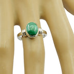 Malachite Solitaire Russian 925 Sterling Silver Green Gemstone Classic  Feminine Ring Jewelry